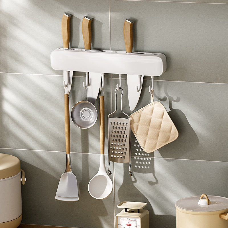 Locaupin Kitchen Plastic Shelf Free Punching Function Knife Holder Simple Kitchen Black Knife Holder Wall-Mounted Nail