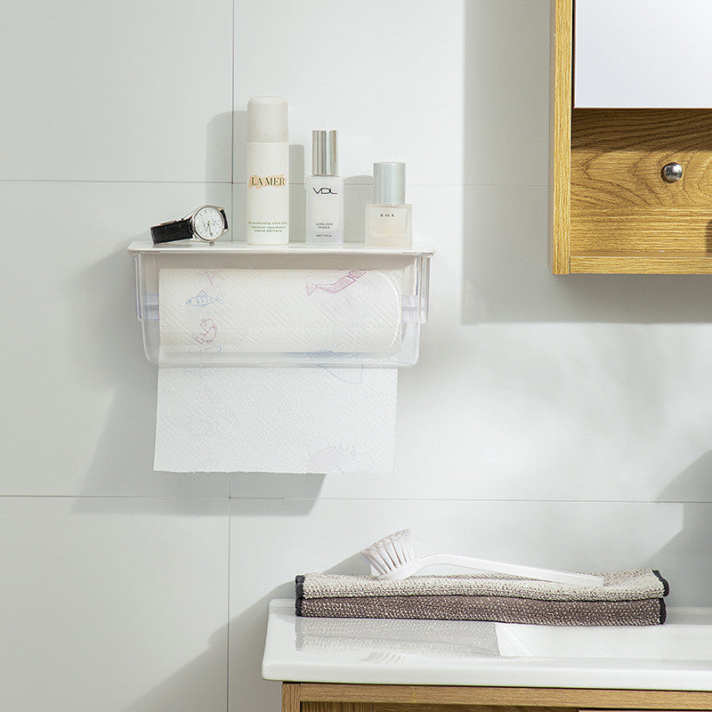 Locaupin Plastic Paper Towel Dispenser Wall Mounted Kitchen Tissue Holder with Dustproof Lid Roll Paper Towel Organizer