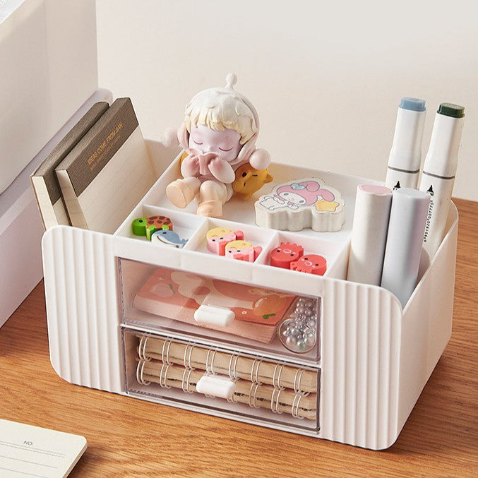 Locaupin white Desktop Organizer ,Makeup Organizer with Brush Holder Clear Drawer, for Small Tools Storage