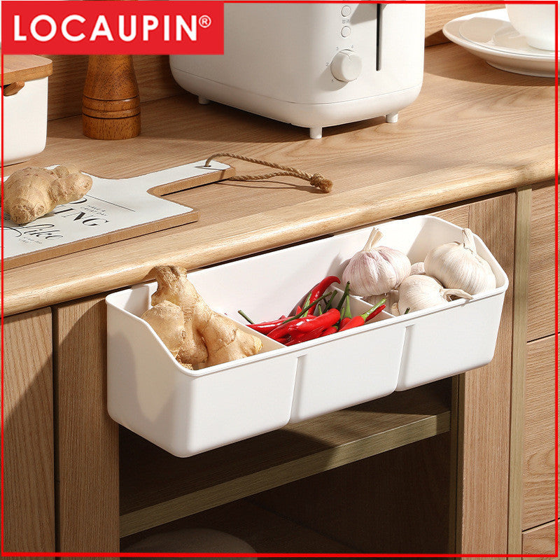Locaupin Plastic Kitchen Cabinet Door Storage Basket, no Punching Hook Bracket Hanging Basket