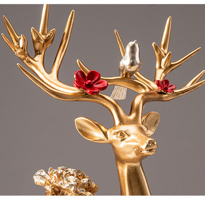 Locaupin Deer Statue Figurine New Year Home Decor Crafts Creative Office Livingroom Ornament Decorative Gift