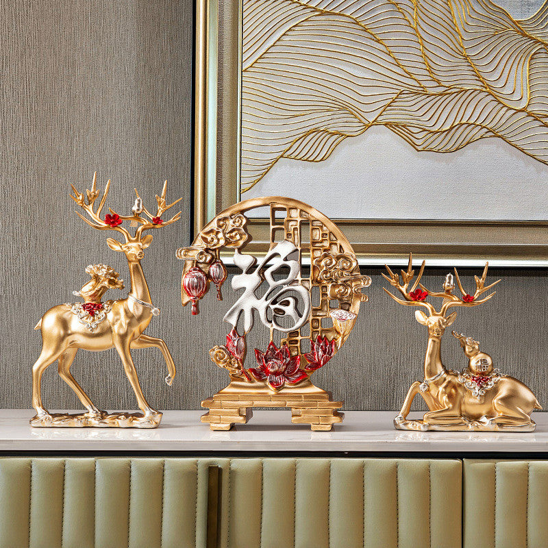 Locaupin Deer Statue Figurine New Year Home Decor Crafts Creative Office Livingroom Ornament Decorative Gift