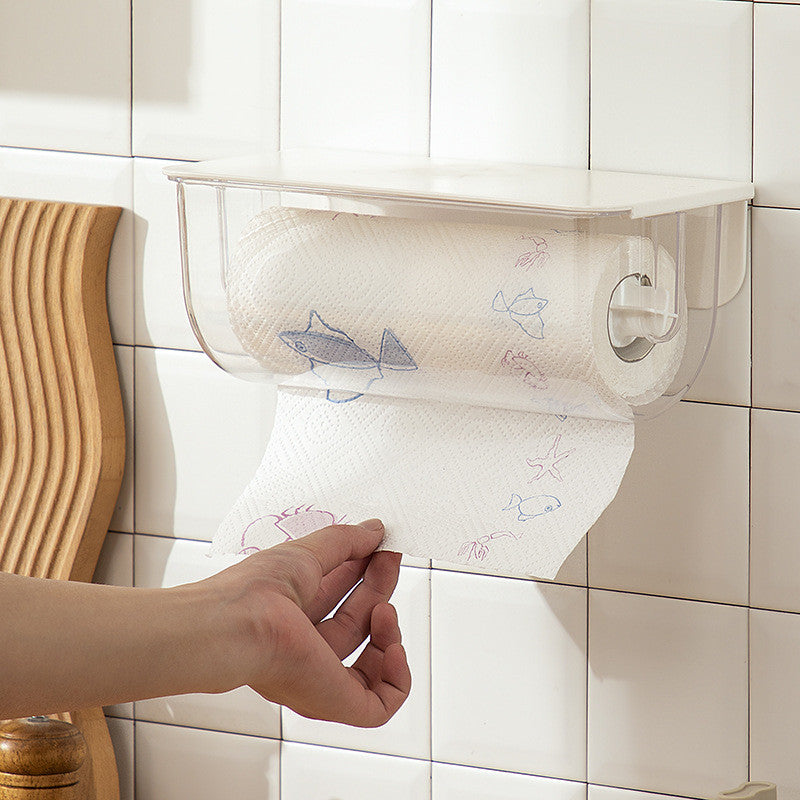 Locaupin Plastic Paper Towel Dispenser Wall Mounted Kitchen Tissue Holder with Dustproof Lid Roll Paper Towel Organizer