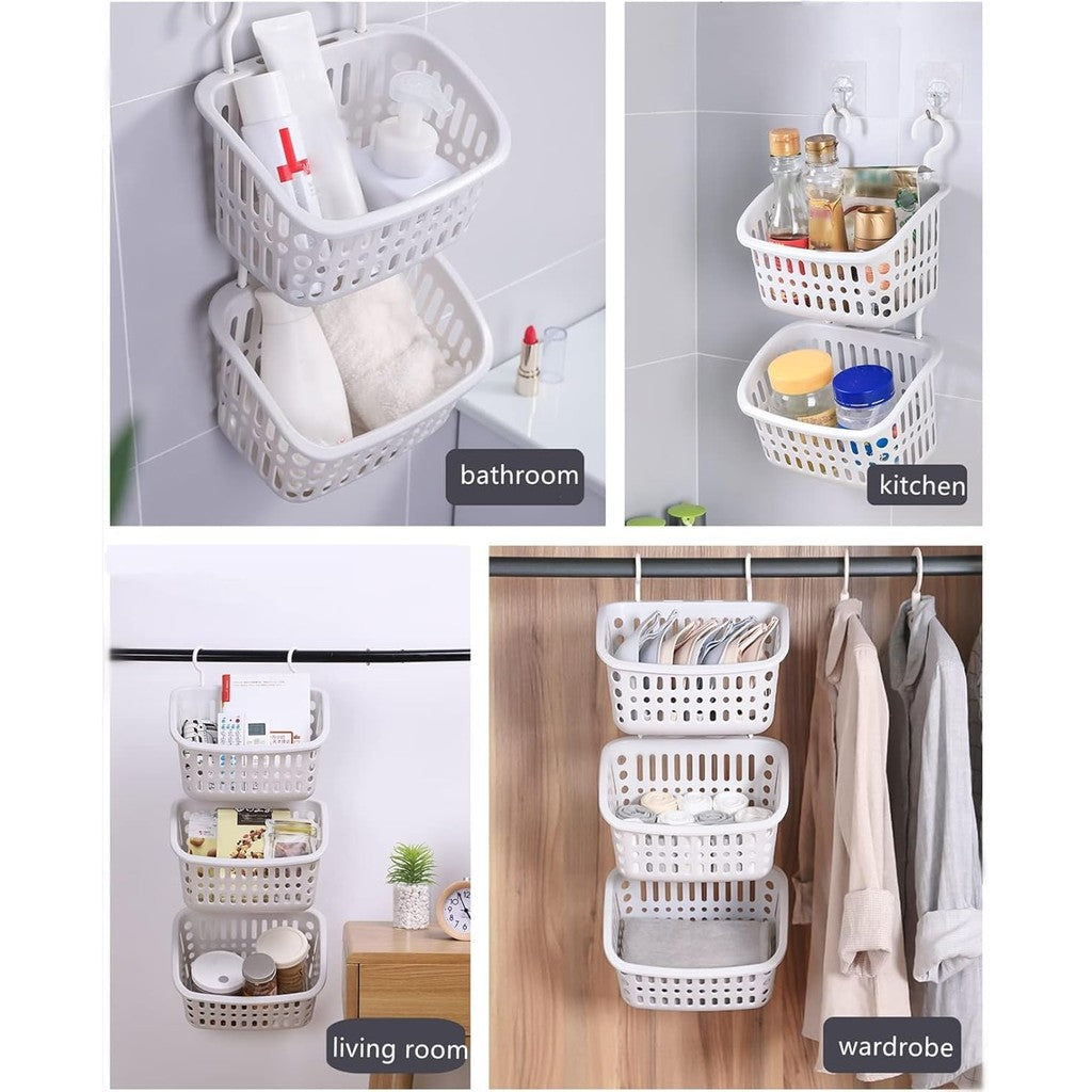 Locaupin Plastic Hanging Baskets Organizer with Hooks Bathroom Organizing Basket for Home Kitchen Bathroom