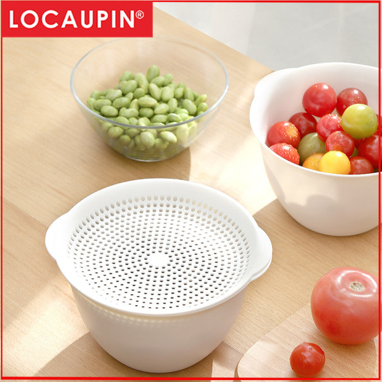 Locaupin Double Drainer Basket Pack Double Rotatable Colander Vegetable Strainer Fruit Drainer Strainer Kitchen Basket