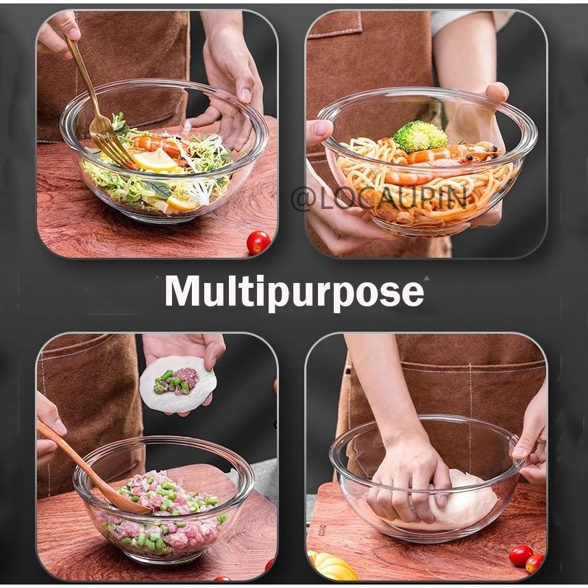 Locaupin Glass Bowls Microwavable Glass Bowl Clear Tempered Glass Salad Bowls for Kitchen Microwave and Oven Safe