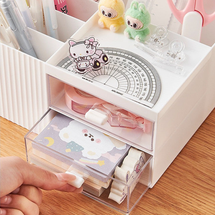 Locaupin white Desktop Organizer ,Makeup Organizer with Brush Holder Clear Drawer, for Small Tools Storage