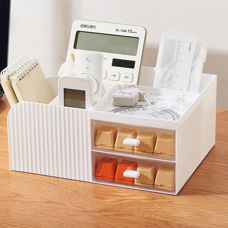 Locaupin white Desktop Organizer ,Makeup Organizer with Brush Holder Clear Drawer, for Small Tools Storage