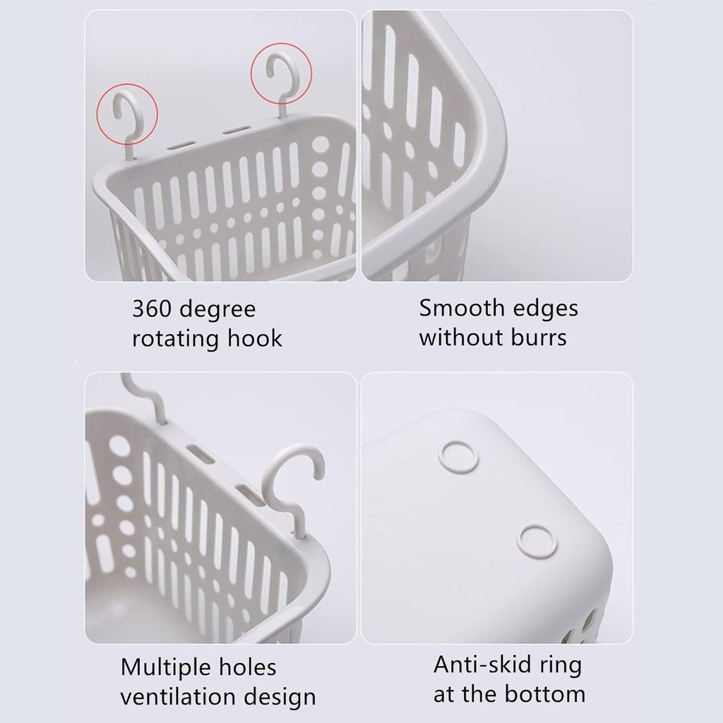 Locaupin Plastic Hanging Baskets Organizer with Hooks Bathroom Organizing Basket for Home Kitchen Bathroom