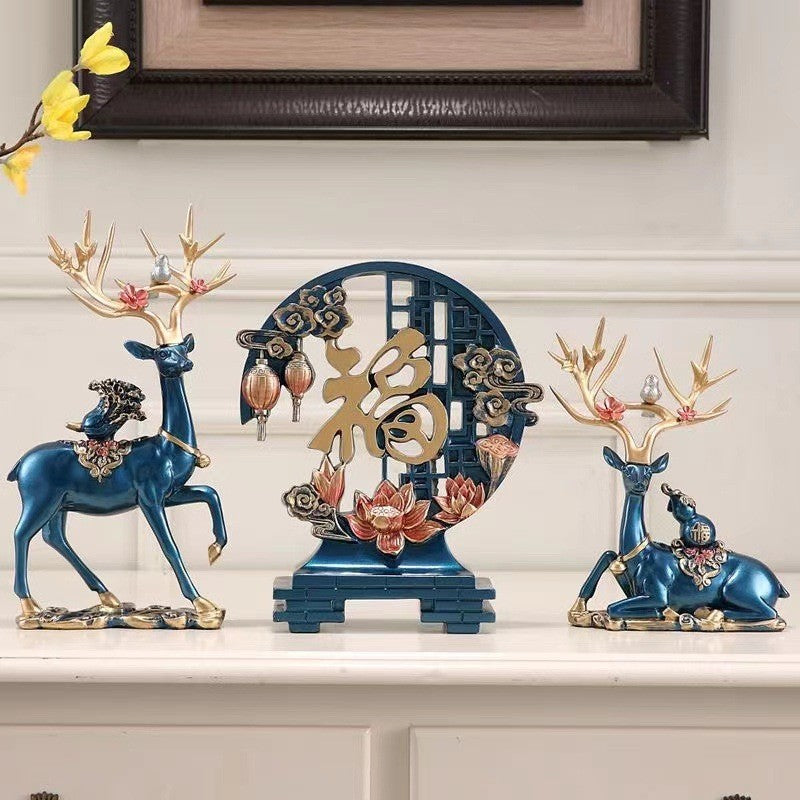 Locaupin Deer Statue Figurine New Year Home Decor Crafts Creative Office Livingroom Ornament Decorative Gift