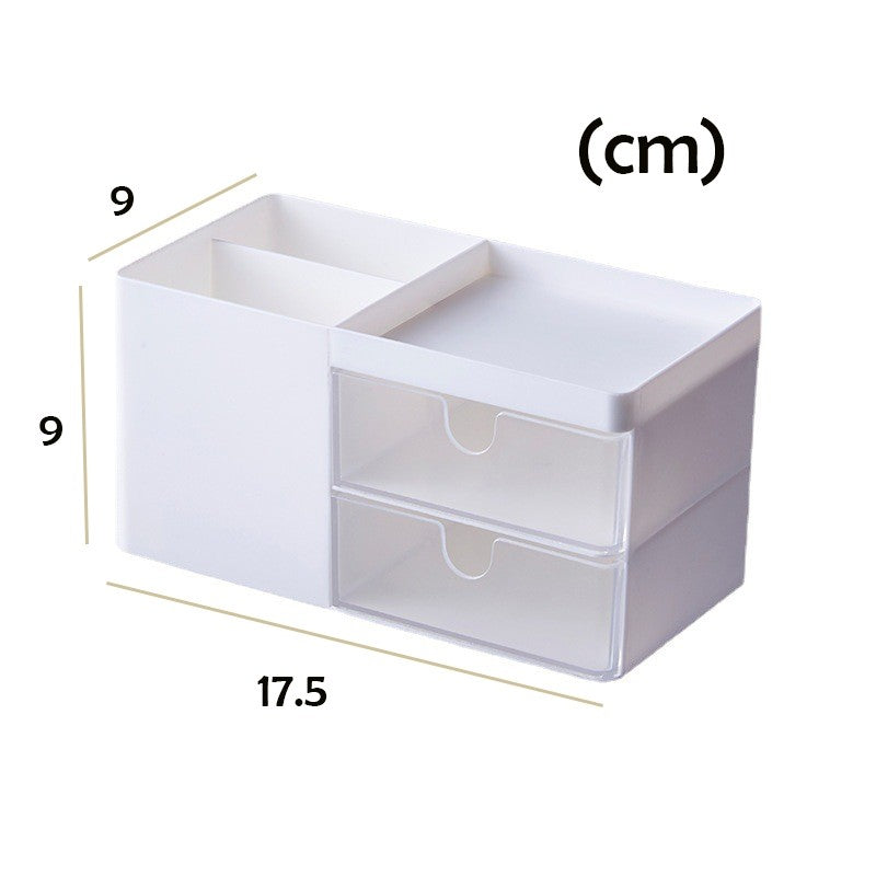 Locaupin white Desktop Organizer ,Makeup Organizer with Brush Holder Clear Drawer, for Small Tools Storage