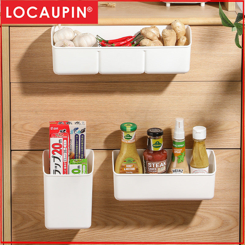 Locaupin Plastic Kitchen Cabinet Door Storage Basket, no Punching Hook Bracket Hanging Basket
