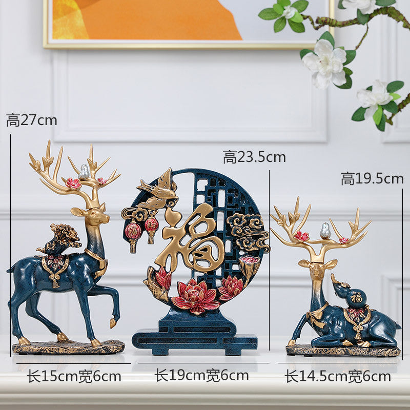 Locaupin Deer Statue Figurine New Year Home Decor Crafts Creative Office Livingroom Ornament Decorative Gift