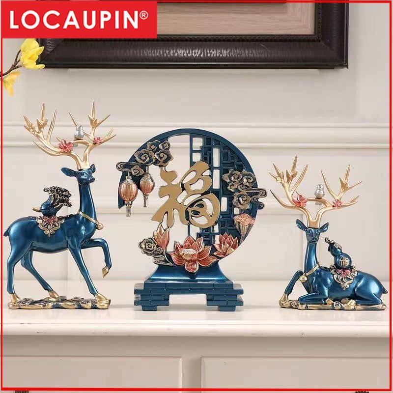 Locaupin Deer Statue Figurine New Year Home Decor Crafts Creative Office Livingroom Ornament Decorative Gift