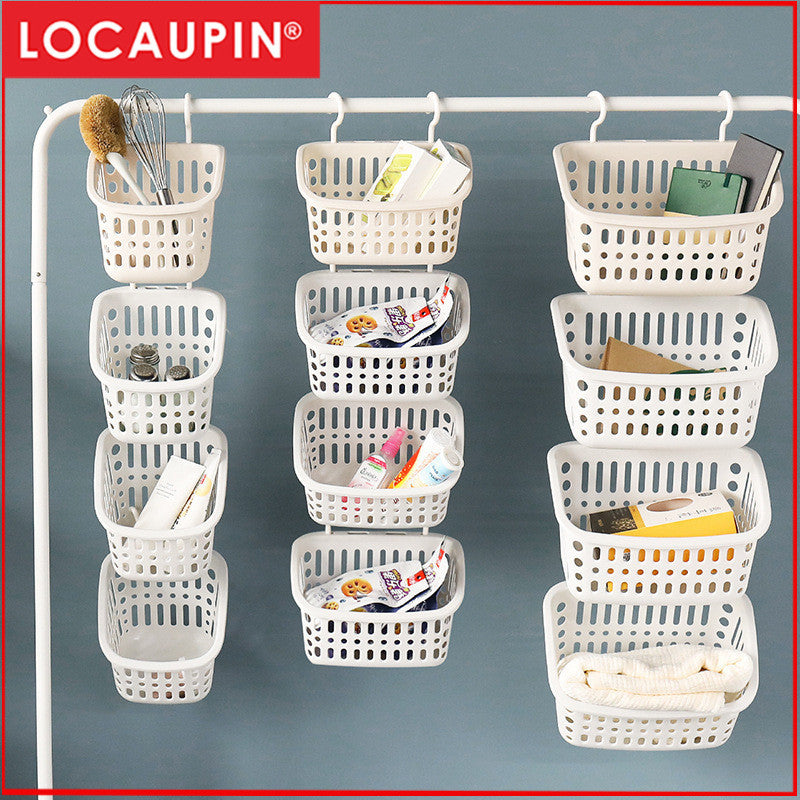 Locaupin Plastic Hanging Baskets Organizer with Hooks Bathroom Organizing Basket for Home Kitchen Bathroom