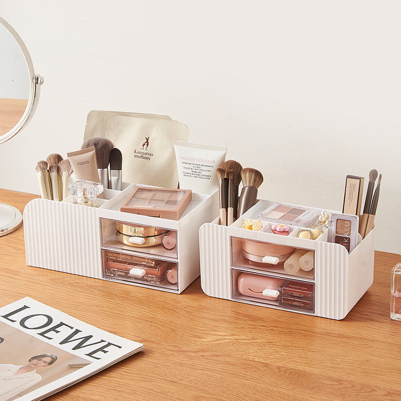 Locaupin white Desktop Organizer ,Makeup Organizer with Brush Holder Clear Drawer, for Small Tools Storage
