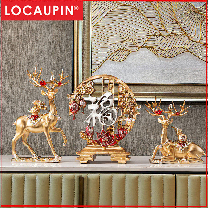 Locaupin Deer Statue Figurine New Year Home Decor Crafts Creative Office Livingroom Ornament Decorative Gift