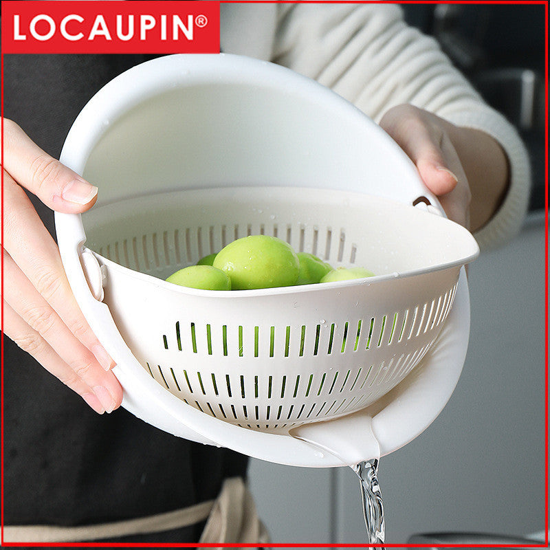 Locaupin Double Drainer Basket Pack Double Rotatable Colander Vegetable Strainer Fruit Drainer Strainer Kitchen Basket