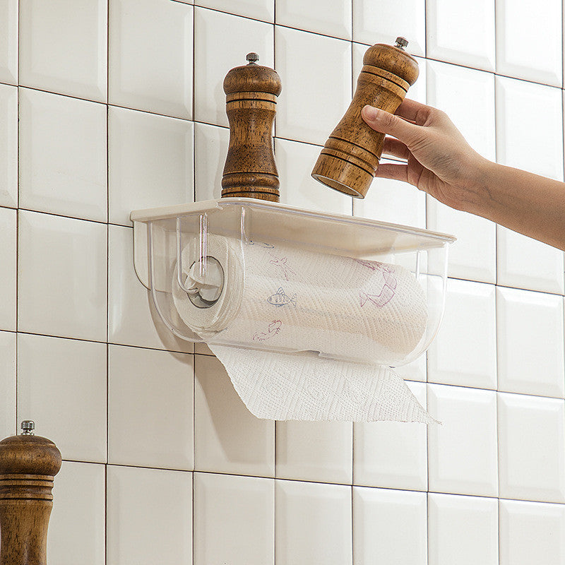 Locaupin Plastic Paper Towel Dispenser Wall Mounted Kitchen Tissue Holder with Dustproof Lid Roll Paper Towel Organizer
