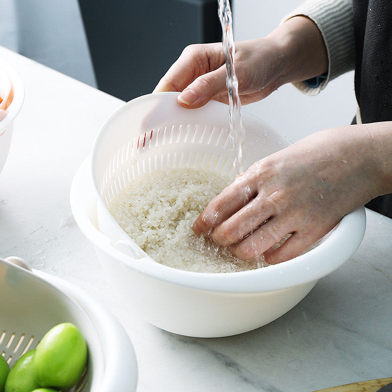 Locaupin Double Drainer Basket Pack Double Rotatable Colander Vegetable Strainer Fruit Drainer Strainer Kitchen Basket