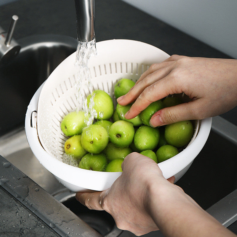 Locaupin Double Drainer Basket Pack Double Rotatable Colander Vegetable Strainer Fruit Drainer Strainer Kitchen Basket
