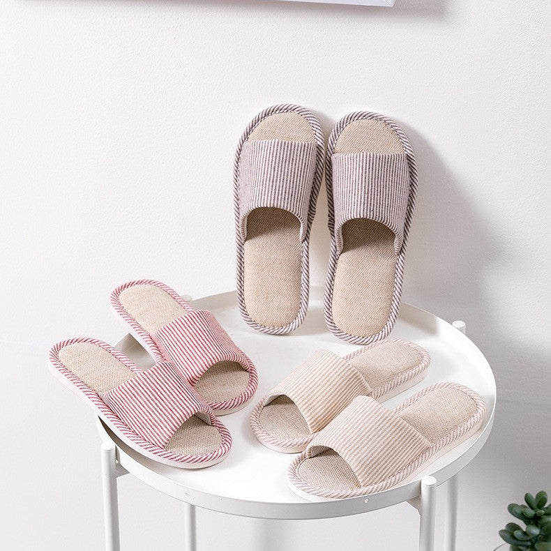 Locaupin Japanese Style Cotton Linen Home Slippers | Breathable | Flexible PVC Sole | Non-Slip | Indoor Use