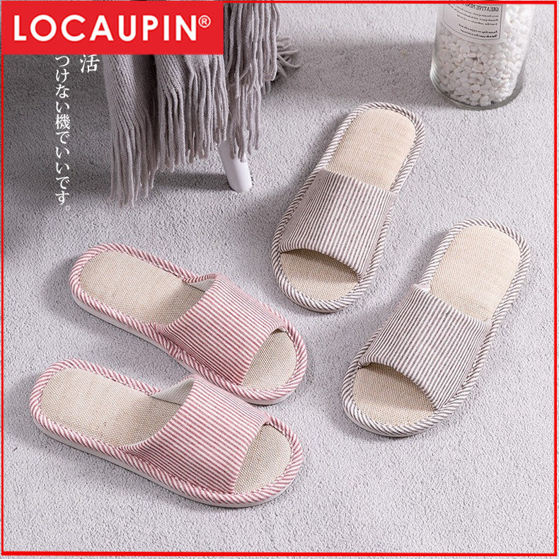 Locaupin Japanese Style Cotton Linen Home Slippers | Breathable | Flexible PVC Sole | Non-Slip | Indoor Use