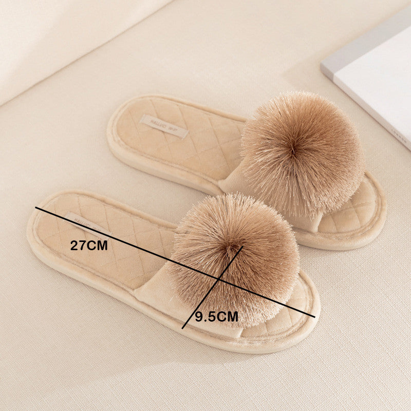 Locaupin Cute Tassel Slippers Summer Woman Non-Slip Indoor Flat Sandals Casual Ladies Shoes