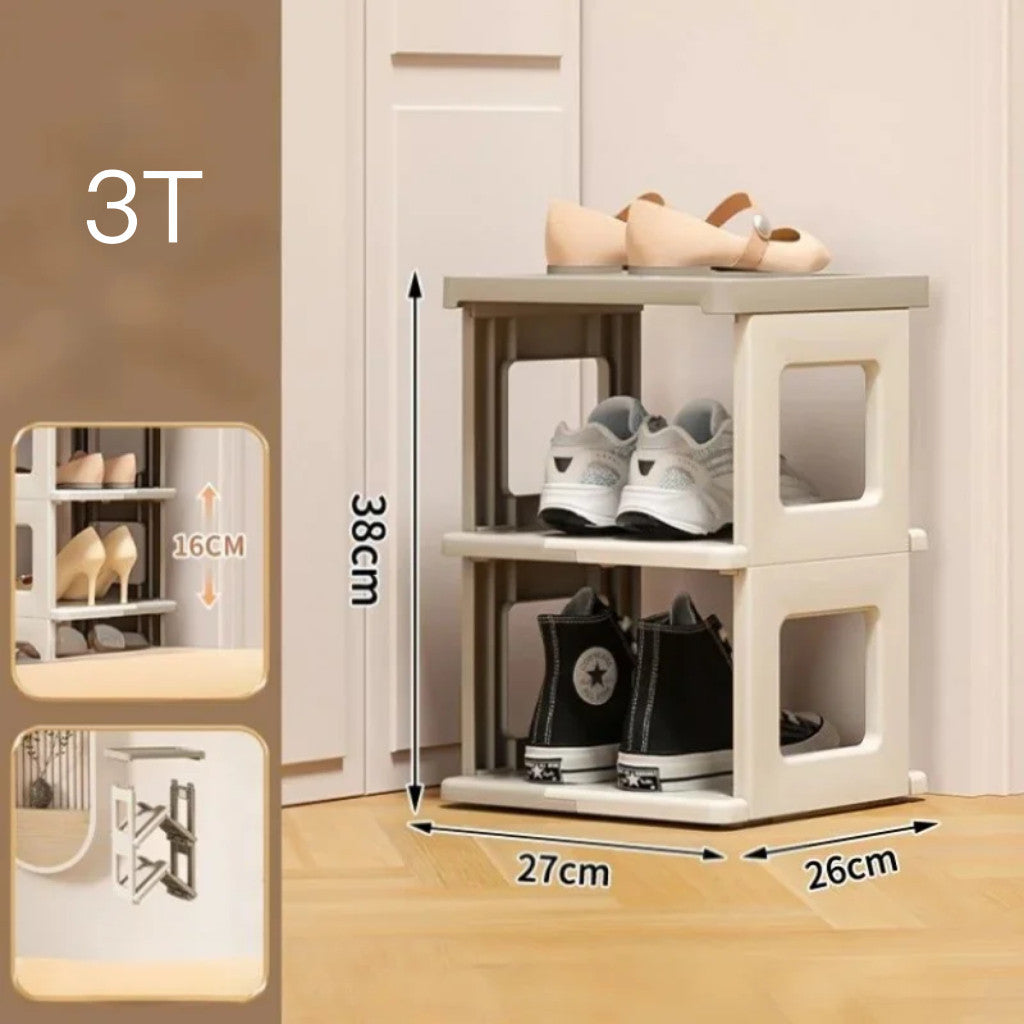 Locaupin Foldable Plastic Shoe Rack - Multi-Tier Space Saving Shoe Organizer for Entryway, Closet, Dorm Room