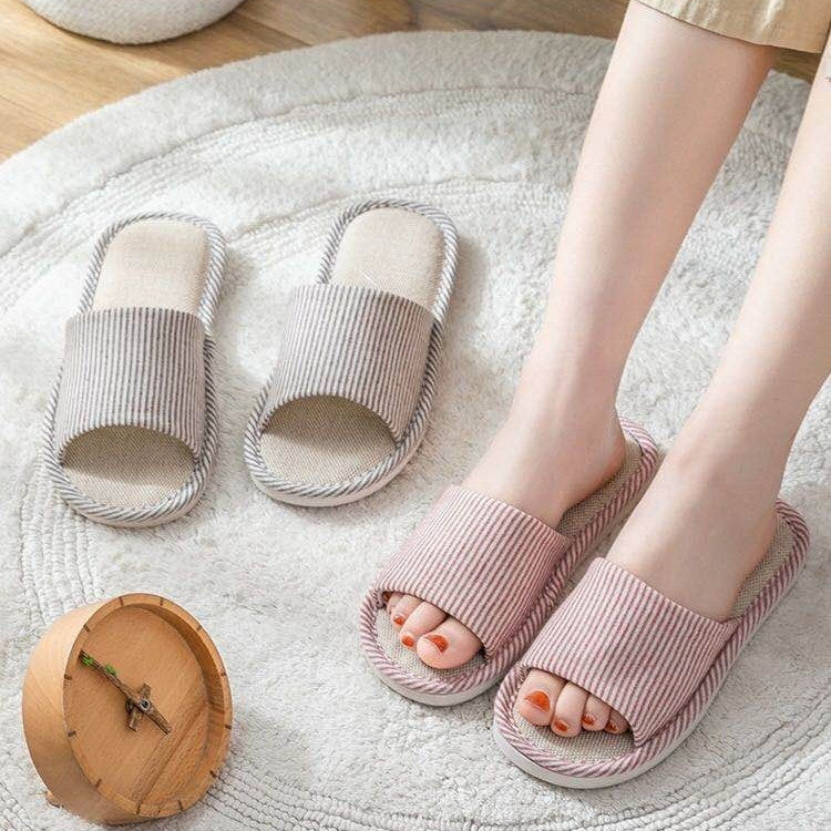 Locaupin Japanese Style Cotton Linen Home Slippers | Breathable | Flexible PVC Sole | Non-Slip | Indoor Use