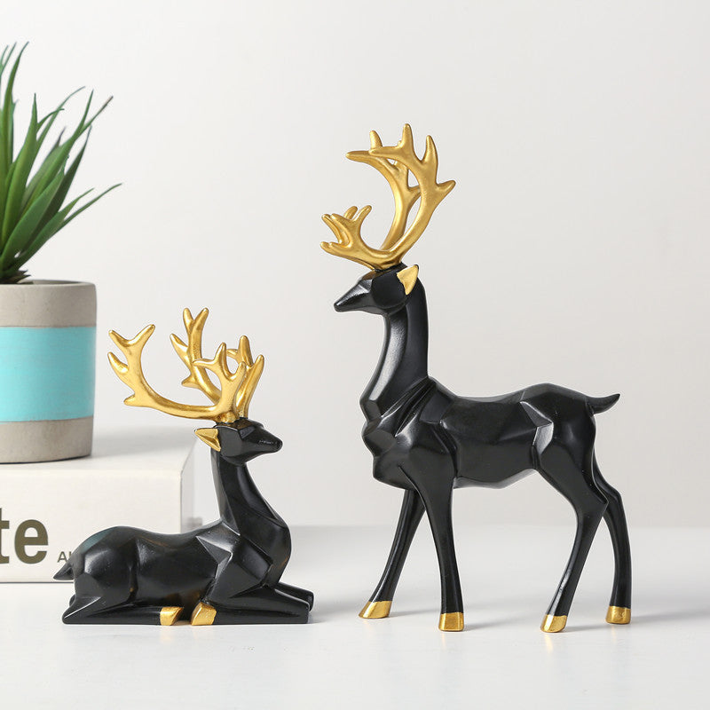 Locaupin Deer Statue Figurine New Year Home Decor Crafts Creative Office Livingroom Ornament Decorative Gift