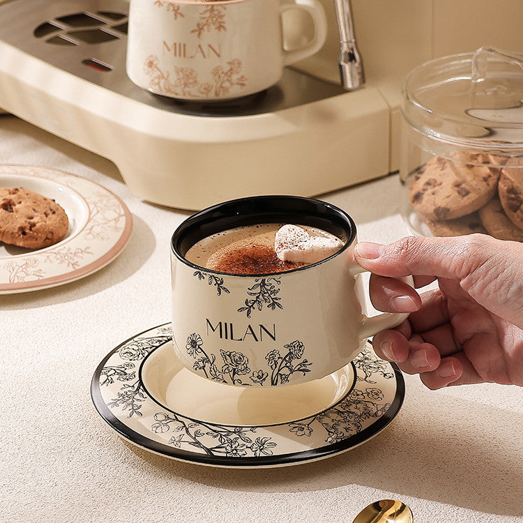 Locaupin 220mL Ceramic Coffee Cups with Dish Cappuccino Cups Latte mugs White Tea Cups Set British Coffee Cups