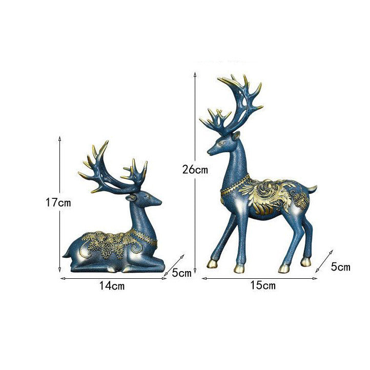 Locaupin Deer Statue Figurine New Year Home Decor Crafts Creative Office Livingroom Ornament Decorative Gift