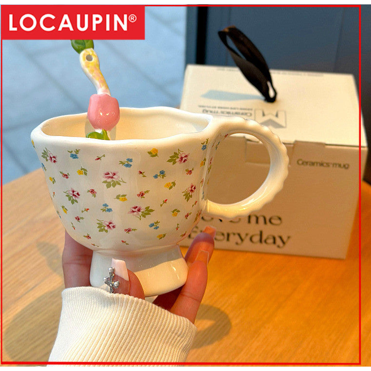 Locaupin Ceramic Coffee Cups with Dish Cappuccino Cups Latte mugs White Tea Cups Set British Coffee Cups