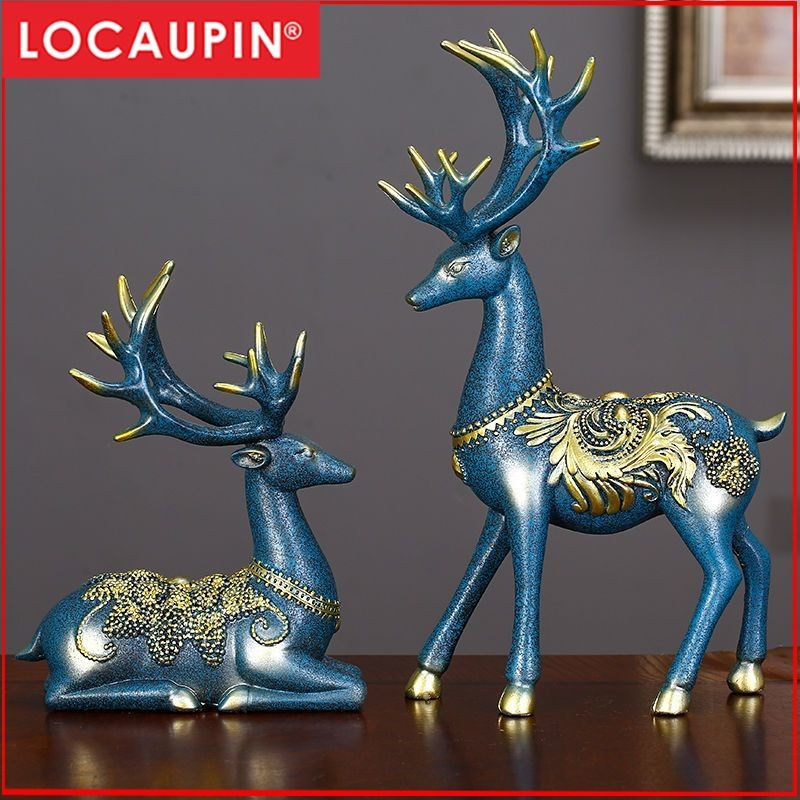 Locaupin Deer Statue Figurine New Year Home Decor Crafts Creative Office Livingroom Ornament Decorative Gift