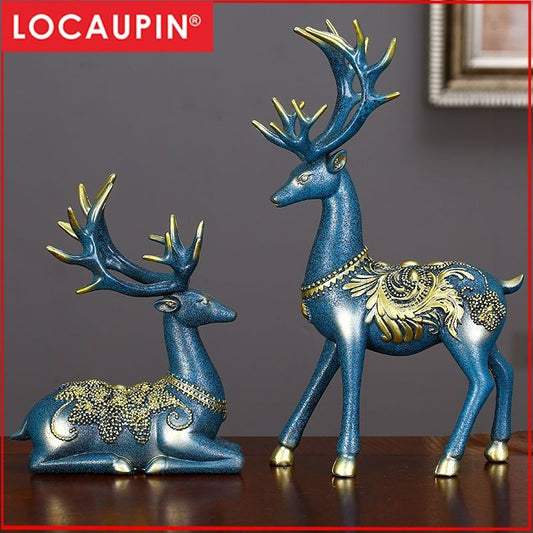 Locaupin Deer Statue Figurine New Year Home Decor Crafts Creative Office Livingroom Ornament Decorative Gift
