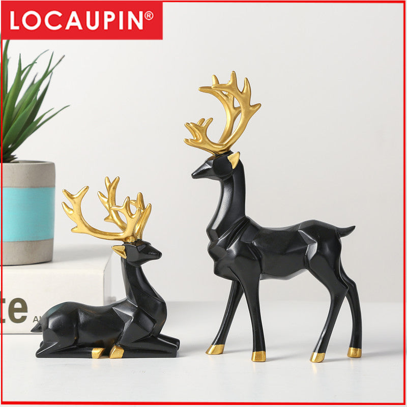 Locaupin Deer Statue Figurine New Year Home Decor Crafts Creative Office Livingroom Ornament Decorative Gift