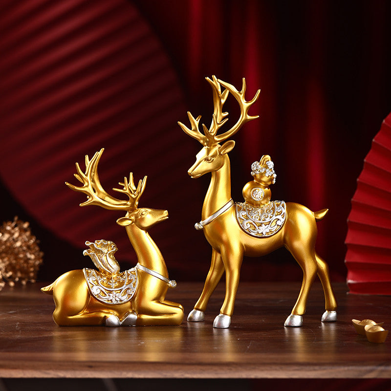 Locaupin Deer Statue Figurine New Year Home Decor Crafts Creative Office Livingroom Ornament Decorative Gift