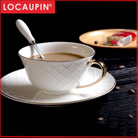 Locaupin 220mL Ceramic Coffee Cups with Dish Cappuccino Cups Latte mugs White Tea Cups Set British Coffee Cups