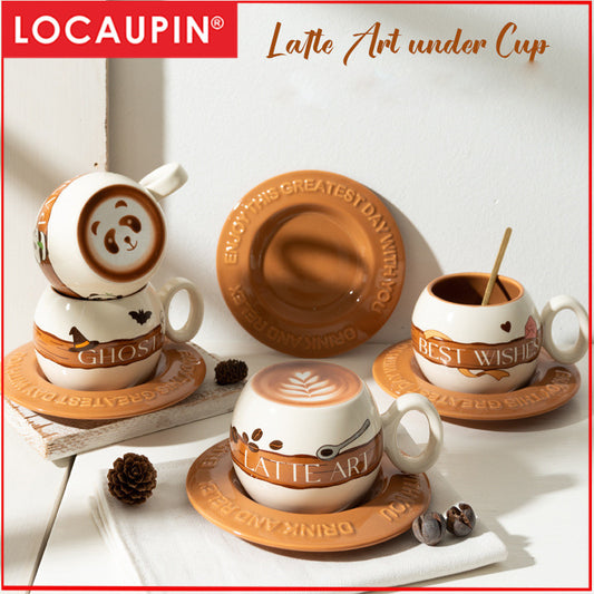 Locaupin 300mL Ceramic Coffee Cups with Dish Cappuccino Cups Latte mugs White Tea Cups Set British Coffee Cups
