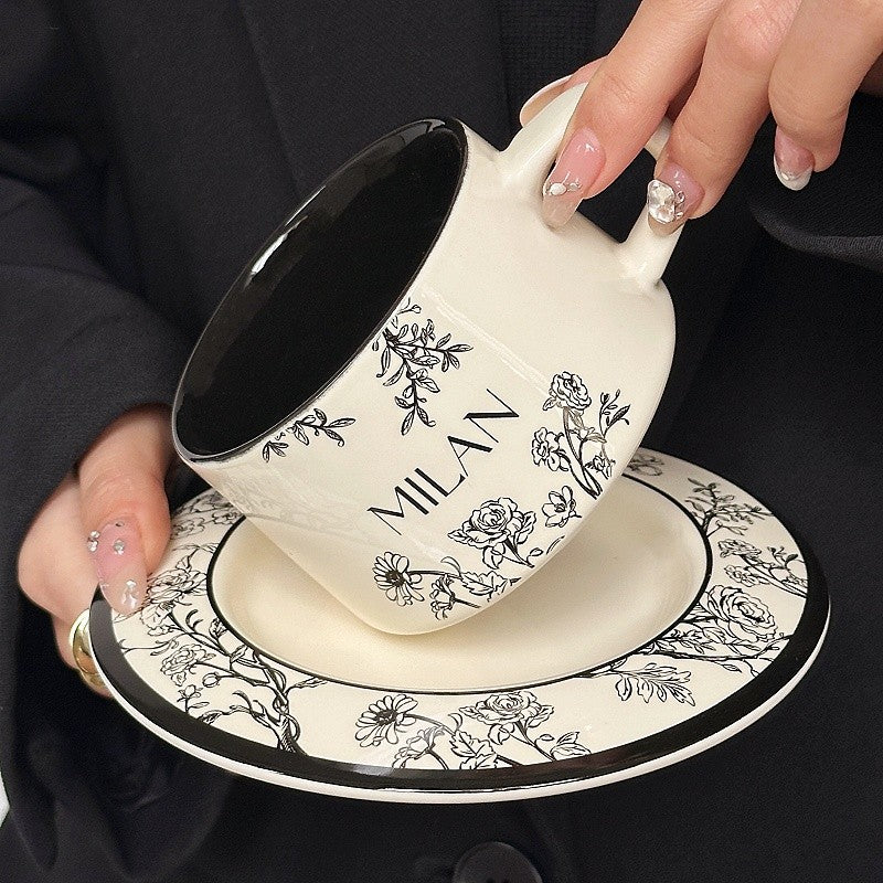 Locaupin 220mL Ceramic Coffee Cups with Dish Cappuccino Cups Latte mugs White Tea Cups Set British Coffee Cups