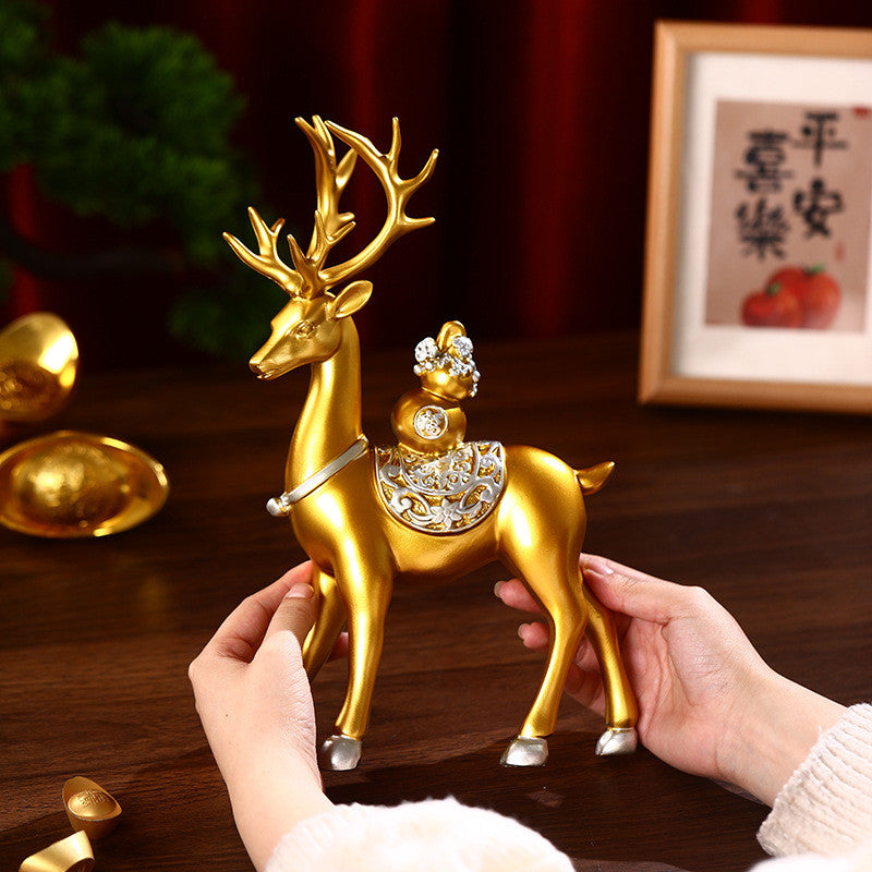 Locaupin Deer Statue Figurine New Year Home Decor Crafts Creative Office Livingroom Ornament Decorative Gift