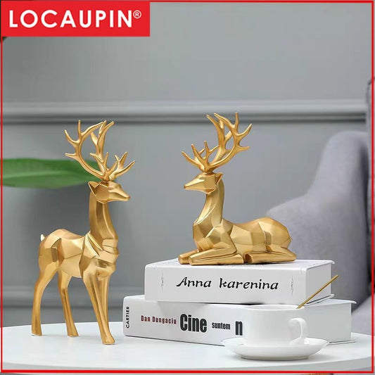 Locaupin Deer Statue Figurine New Year Home Decor Crafts Creative Office Livingroom Ornament Decorative Gift