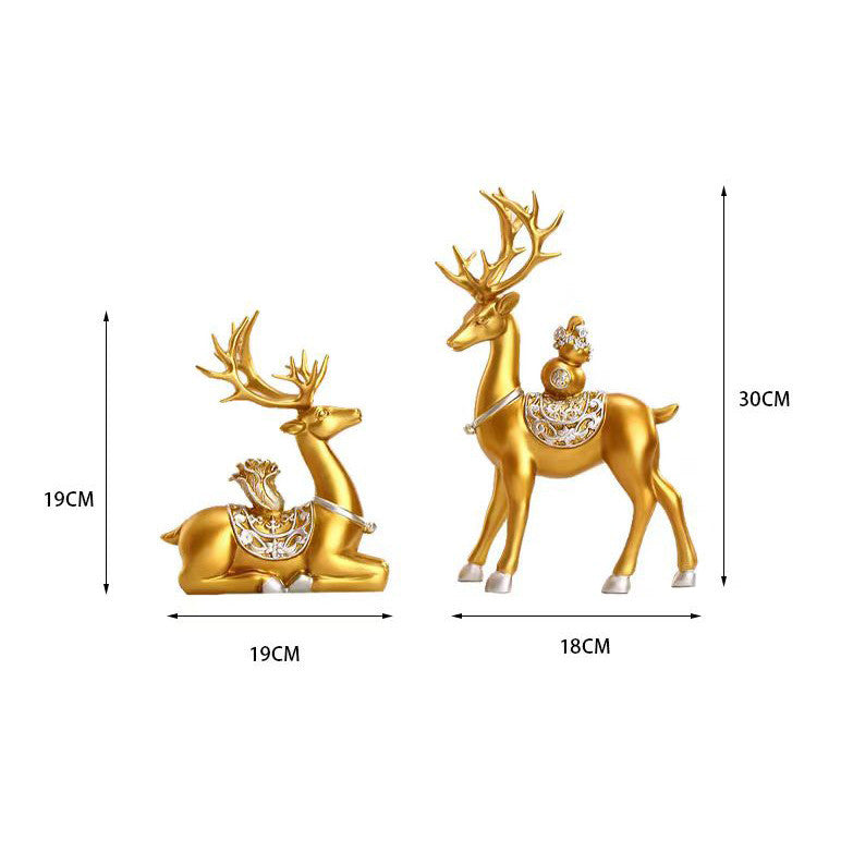 Locaupin Deer Statue Figurine New Year Home Decor Crafts Creative Office Livingroom Ornament Decorative Gift
