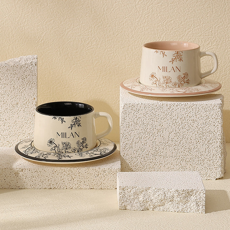 Locaupin 220mL Ceramic Coffee Cups with Dish Cappuccino Cups Latte mugs White Tea Cups Set British Coffee Cups