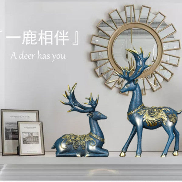 Locaupin Deer Statue Figurine New Year Home Decor Crafts Creative Office Livingroom Ornament Decorative Gift