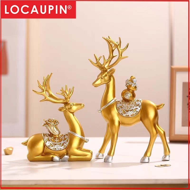 Locaupin Deer Statue Figurine New Year Home Decor Crafts Creative Office Livingroom Ornament Decorative Gift