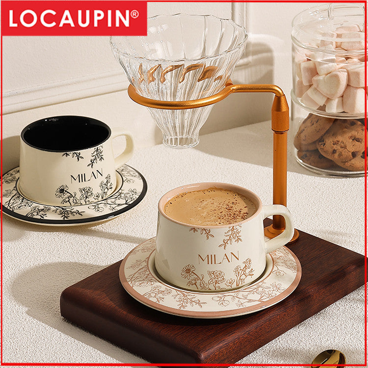 Locaupin 220mL Ceramic Coffee Cups with Dish Cappuccino Cups Latte mugs White Tea Cups Set British Coffee Cups