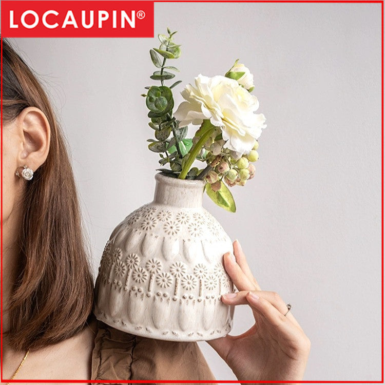 Locaupin White Ceramic Vase Modern Home Decor,Matte Pampas Flower Vases,Farmhouse Decor Living Room Decor