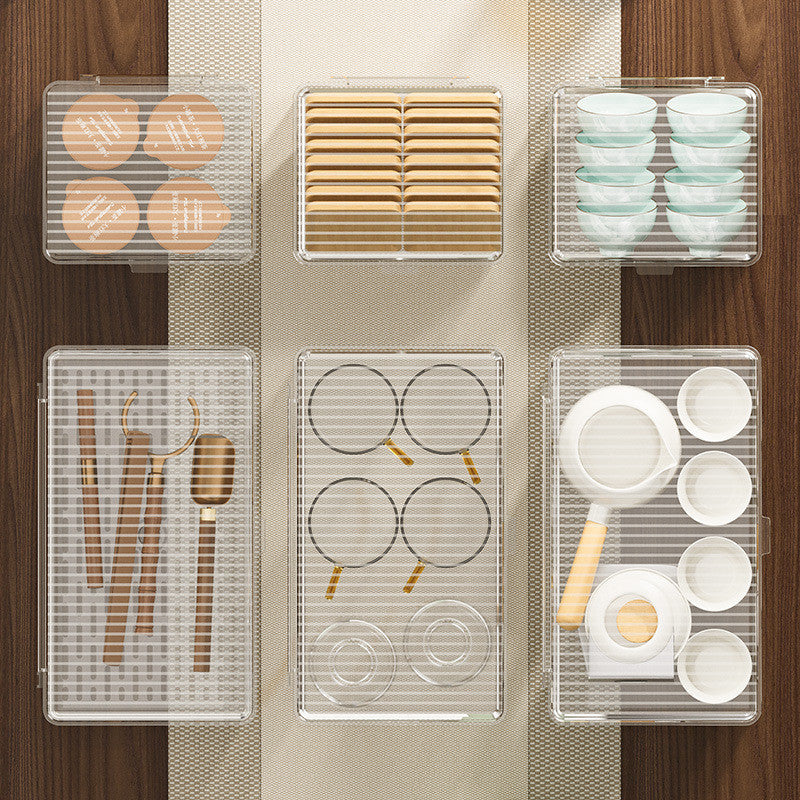 Locaupin Transparent Plastic Tea Utensil Storage Box with Removable Drip Tray Space-Saving Dustproof